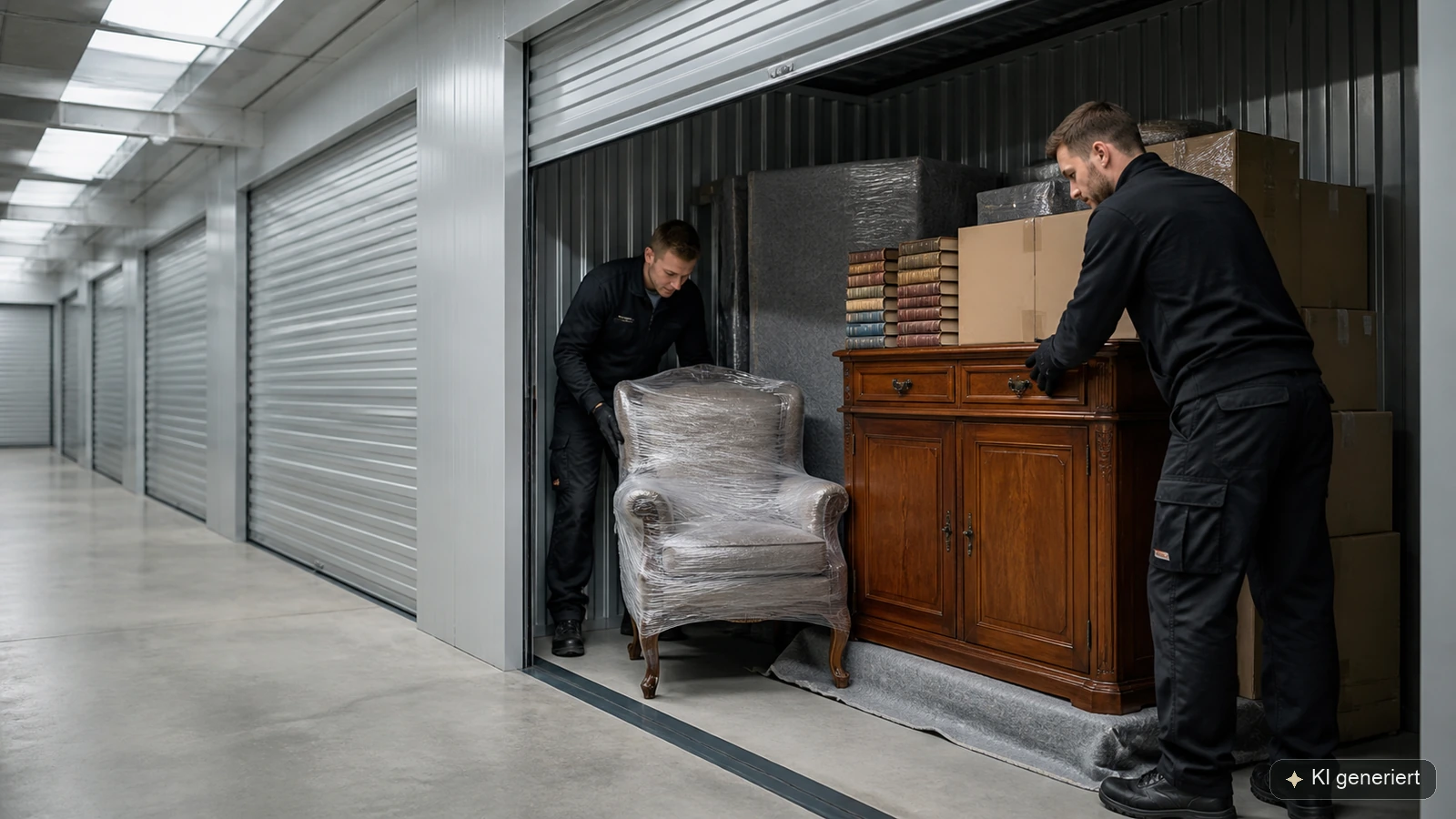 Sichere und trockene Einlagerung geschützter Möbel und Umzugskartons